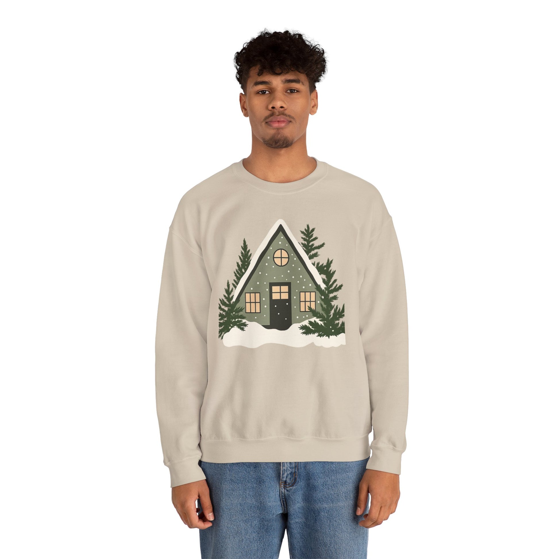 Cozy A-Frame Cabin Sweatshirt — Winter Cottage Crewneck