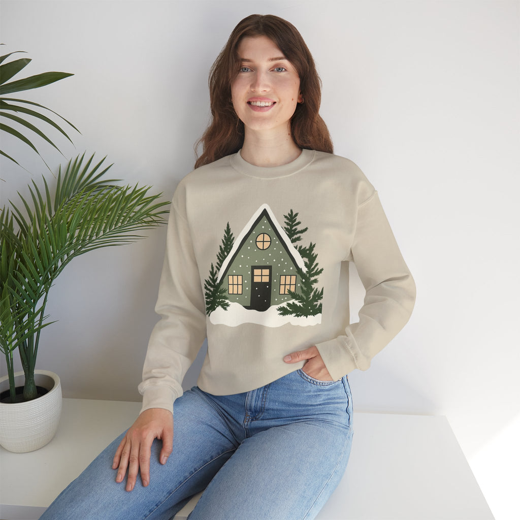 Cozy A-Frame Cabin Sweatshirt — Winter Cottage Crewneck