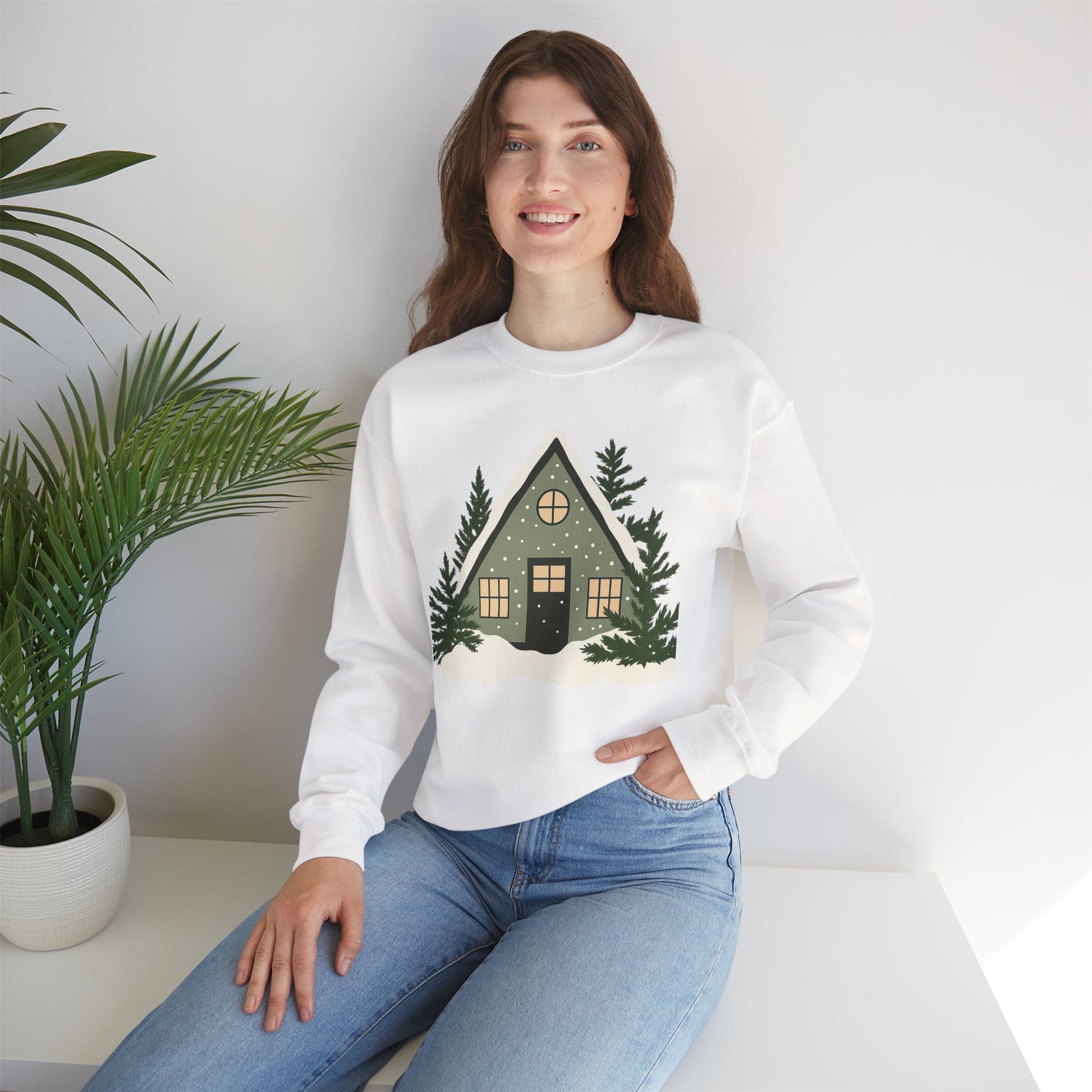 Cozy A-Frame Cabin Sweatshirt — Winter Cottage Crewneck