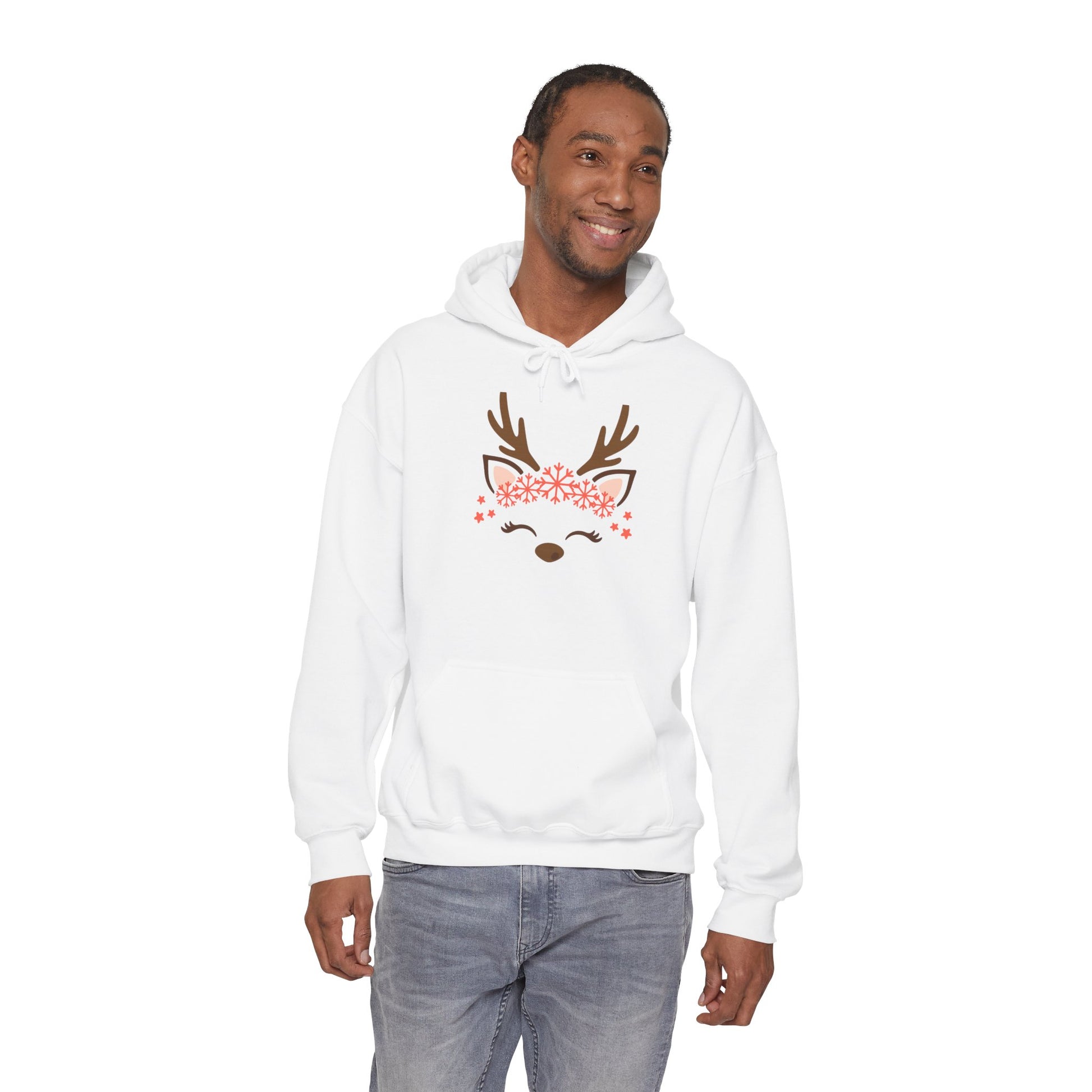 Reindeer Face Floral Hoodie – Cute Christmas Reindeer Sweatshirt