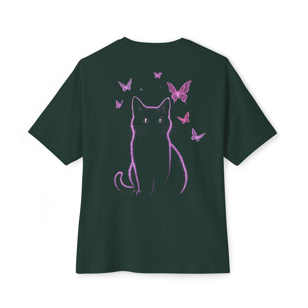 Whimsical Cat and Butterfly Oversized Tee | Unisex Graphic T-Shirt, Cute Cat Tee, Nature Lover Shirt, Gift for Cat Lovers, Summer Fashion