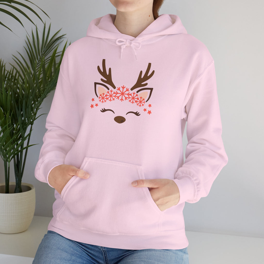 Reindeer Face Floral Hoodie – Cute Christmas Reindeer Sweatshirt