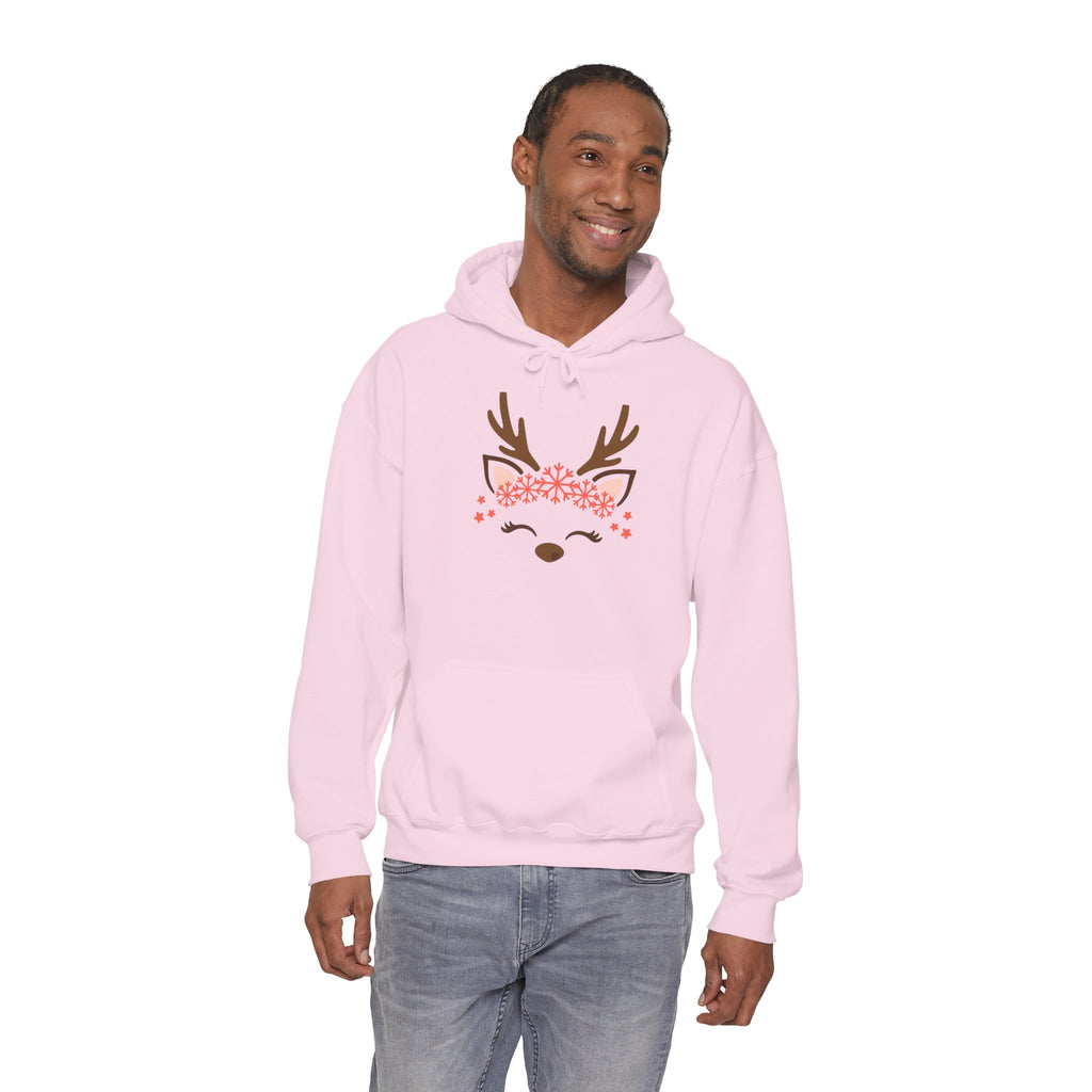 Reindeer Face Floral Hoodie – Cute Christmas Reindeer Sweatshirt