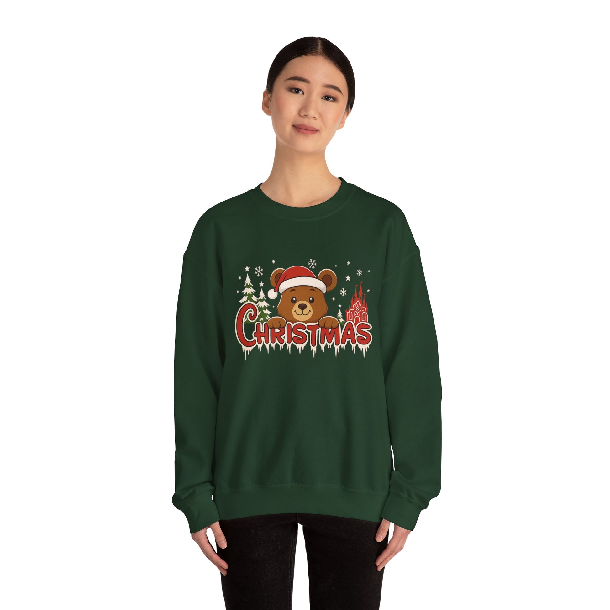 Christmas Bear Crewneck Sweatshirt — Cute Santa Teddy Holiday Sweater
