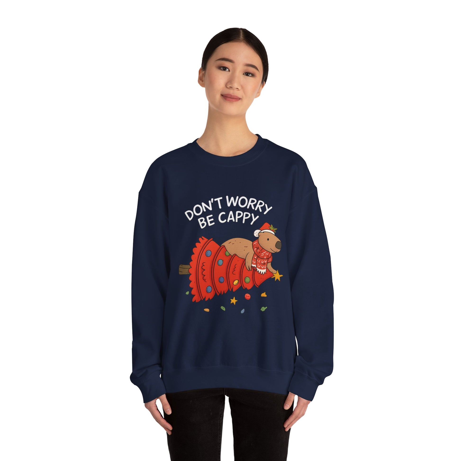 Sweatshirt — 'Don’t Worry, Be Capy' Cute Capybara Holiday Pullover