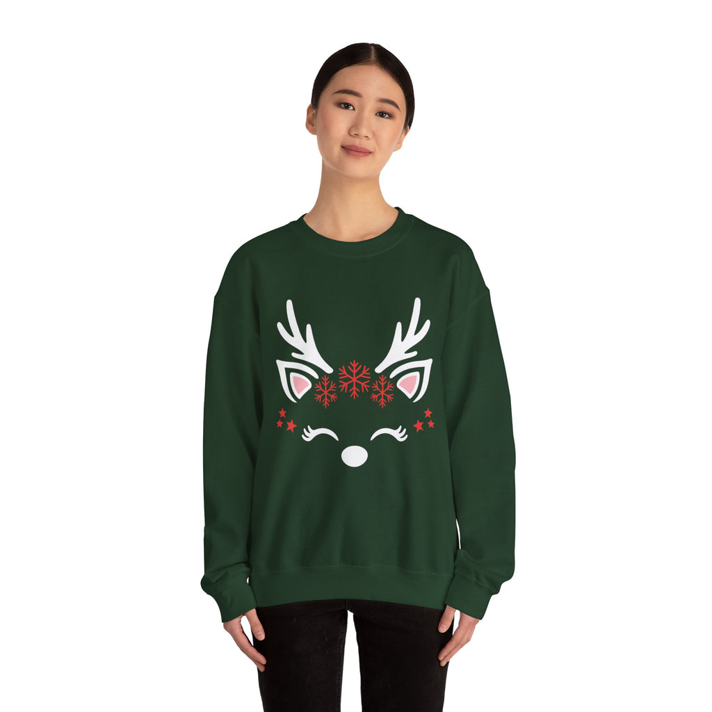 Reindeer Face Holiday Crewneck Sweatshirt