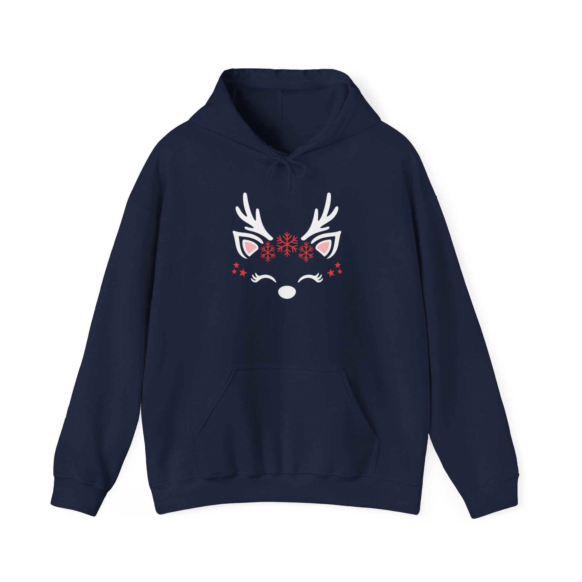 Reindeer Face Hoodie — Cute Minimal Christmas Sweatshirt