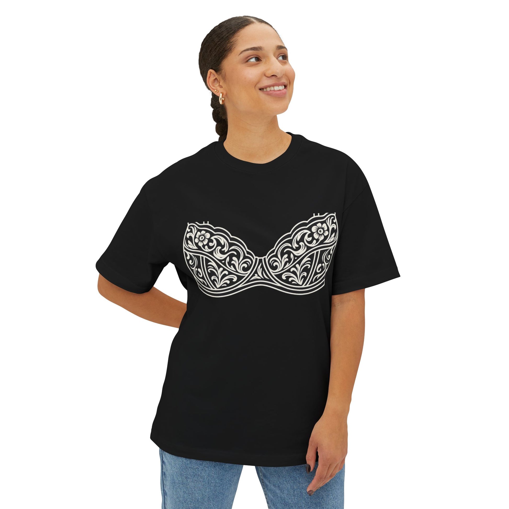 Chic Graphic Tee, female Oversized Boxy Tee with Elegant Bra Design, Trendy Casual Shirt for Everyday Wear, Gift for Her, Comfortable [...]