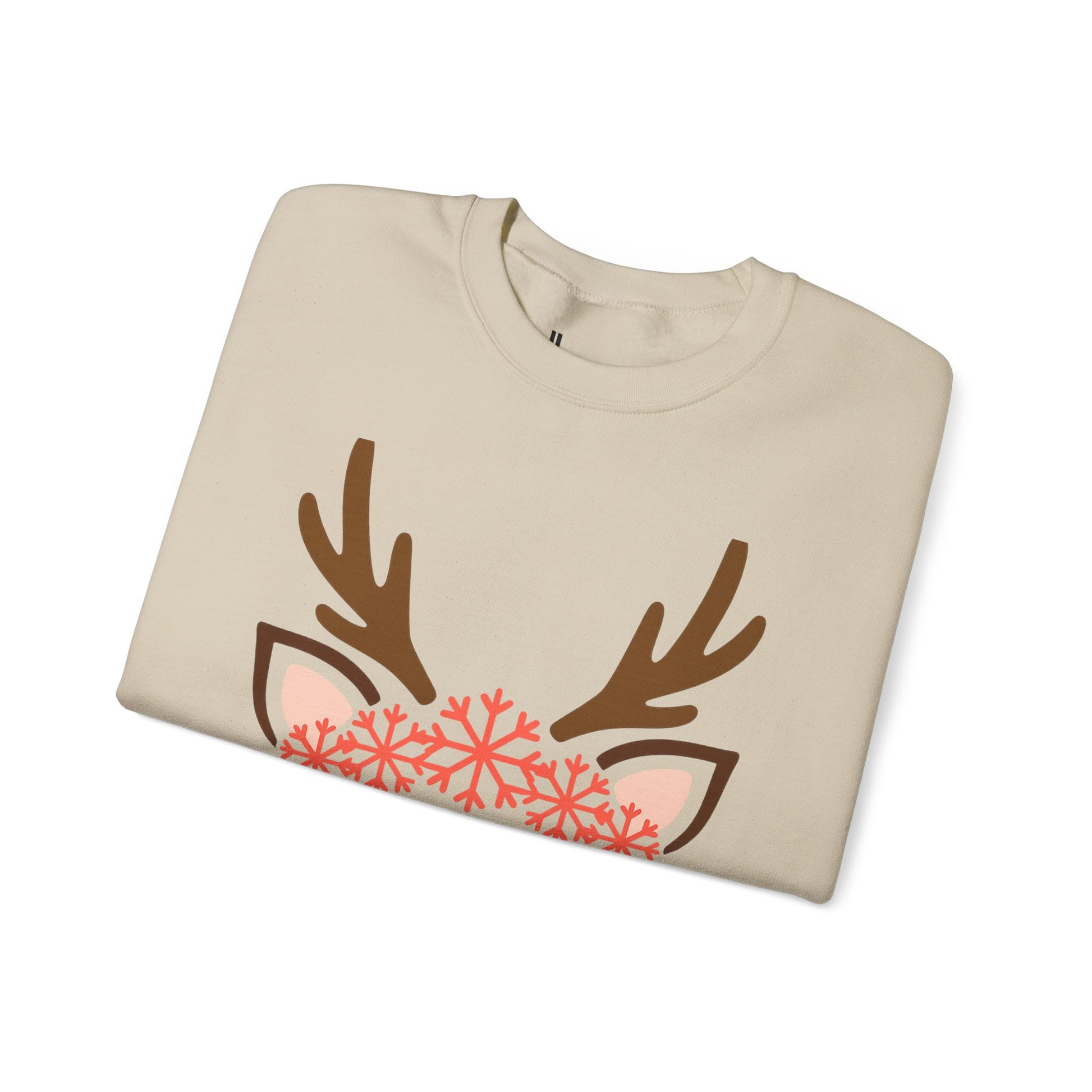 Reindeer Face Crewneck Sweatshirt — Cute Snowflake Antler Holiday Sweatshirt