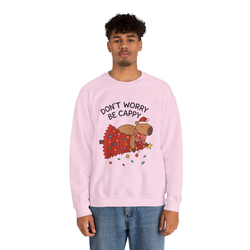 Sweatshirt — "Don't Worry Be Cappy" Holiday Capybara Crewneck