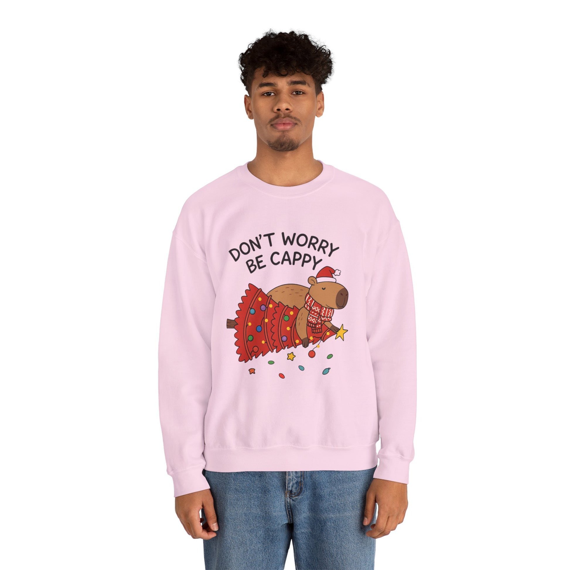 Sweatshirt — "Don't Worry Be Cappy" Holiday Capybara Crewneck