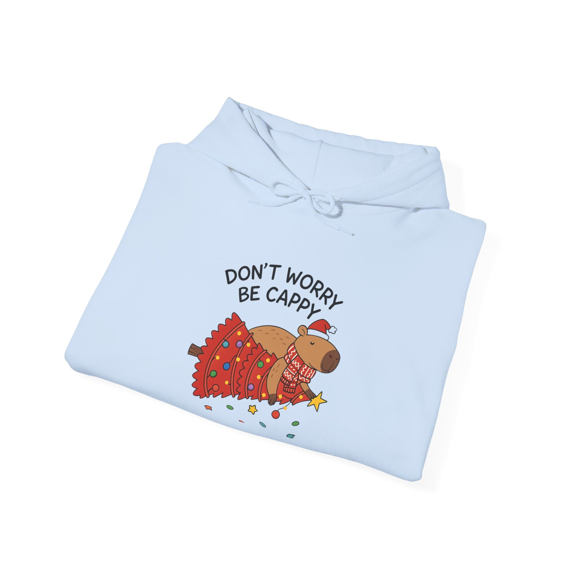 Hoodie — "Don’t Worry, Be Cappy" Cute Capybara Christmas Holiday Hoodie