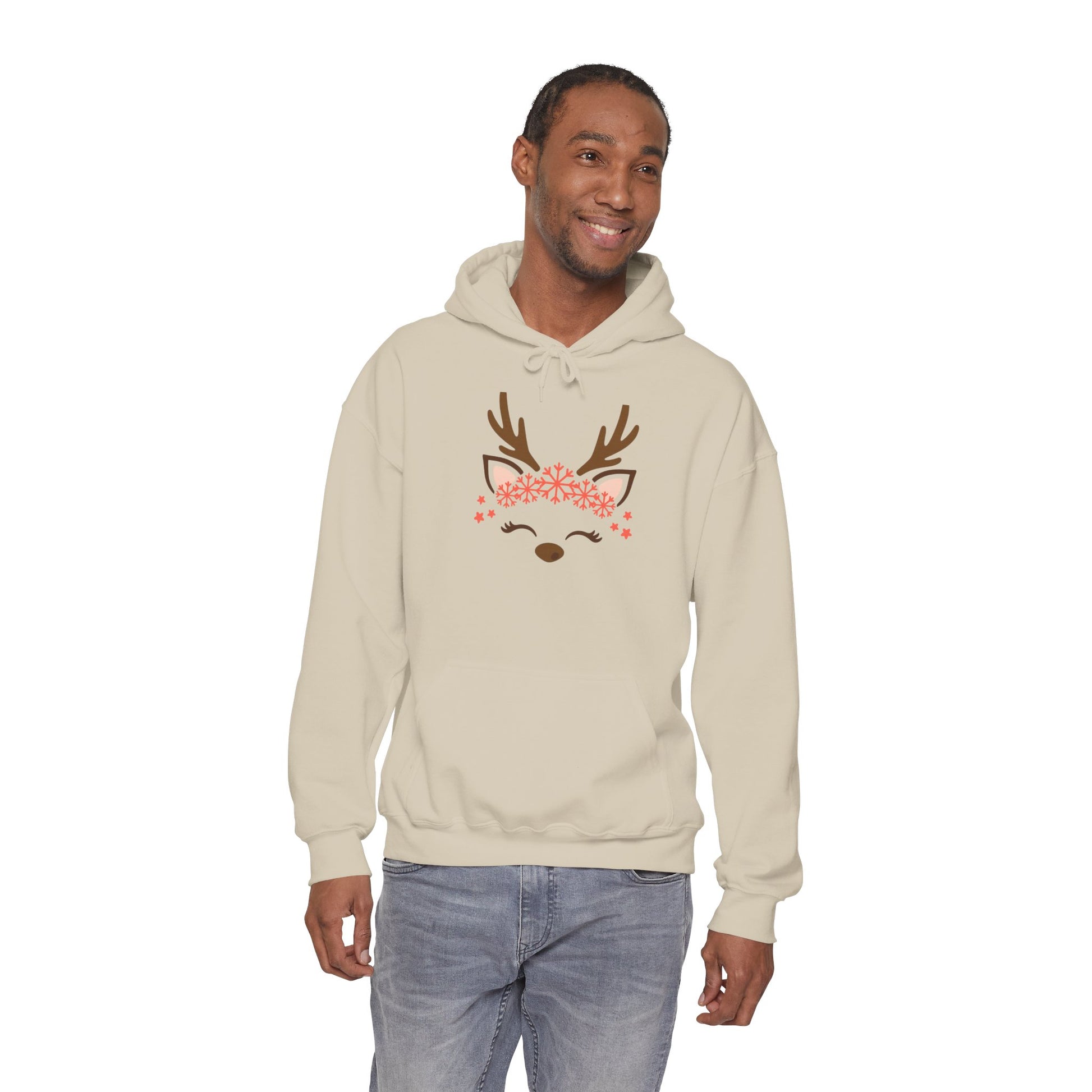 Reindeer Face Floral Hoodie – Cute Christmas Reindeer Sweatshirt