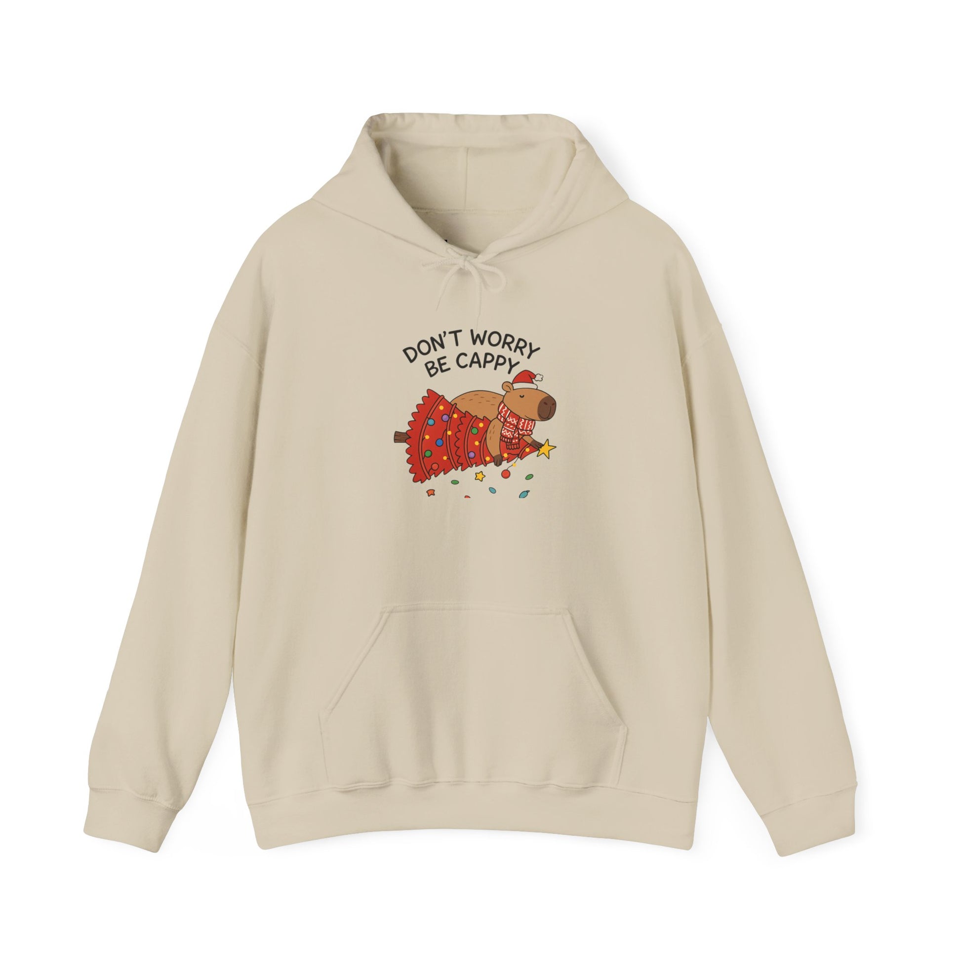 Hoodie — "Don’t Worry, Be Cappy" Cute Capybara Christmas Holiday Hoodie