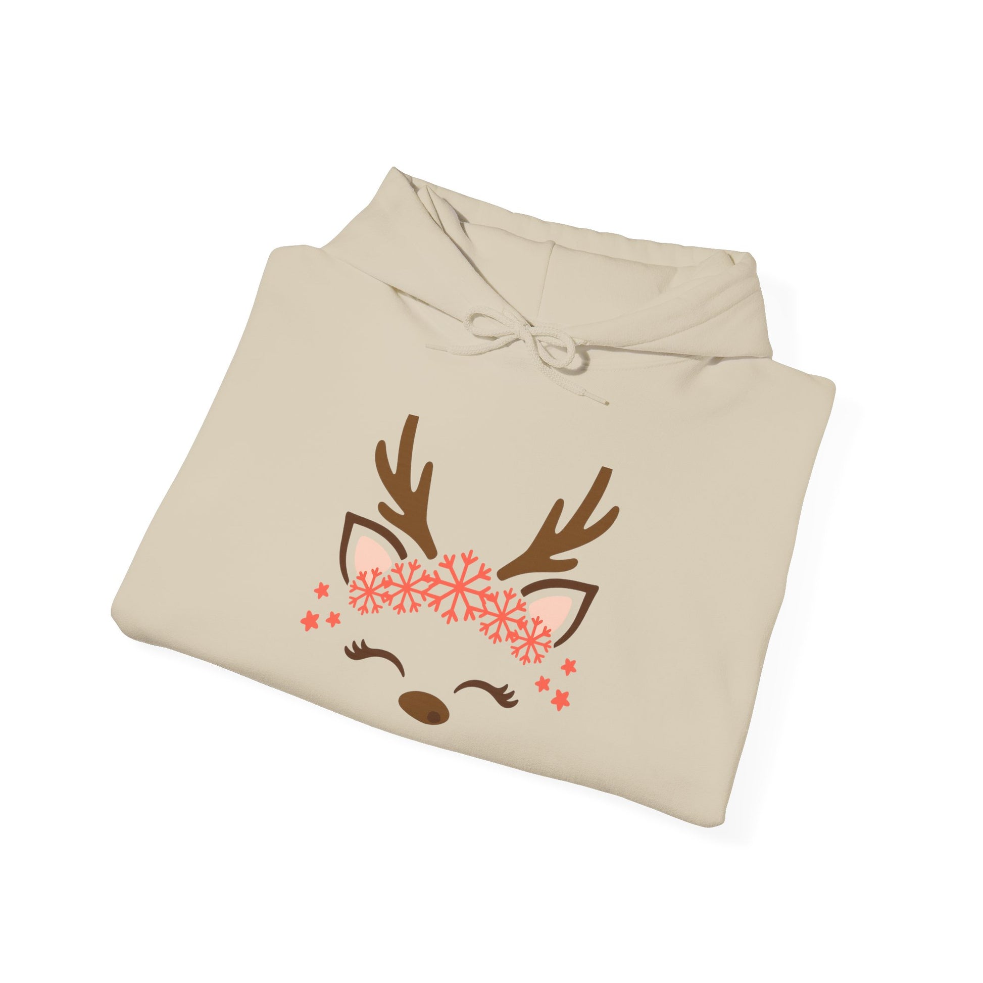 Reindeer Face Floral Hoodie – Cute Christmas Reindeer Sweatshirt
