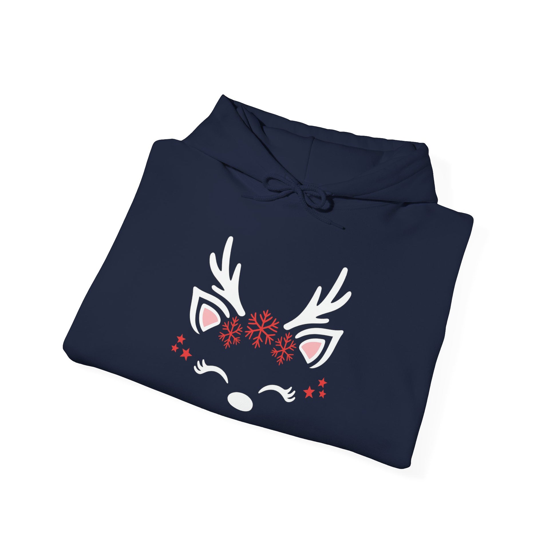 Reindeer Face Hoodie — Cute Minimal Christmas Sweatshirt