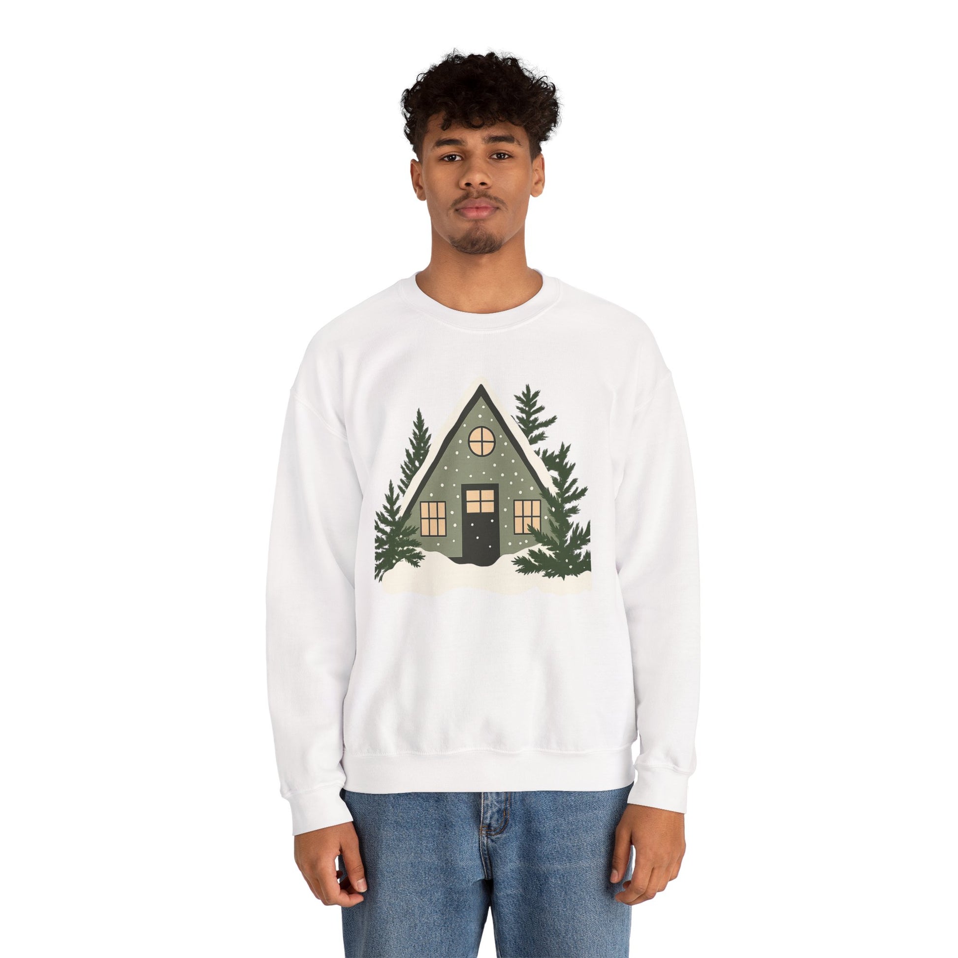 Cozy A-Frame Cabin Sweatshirt — Winter Cottage Crewneck