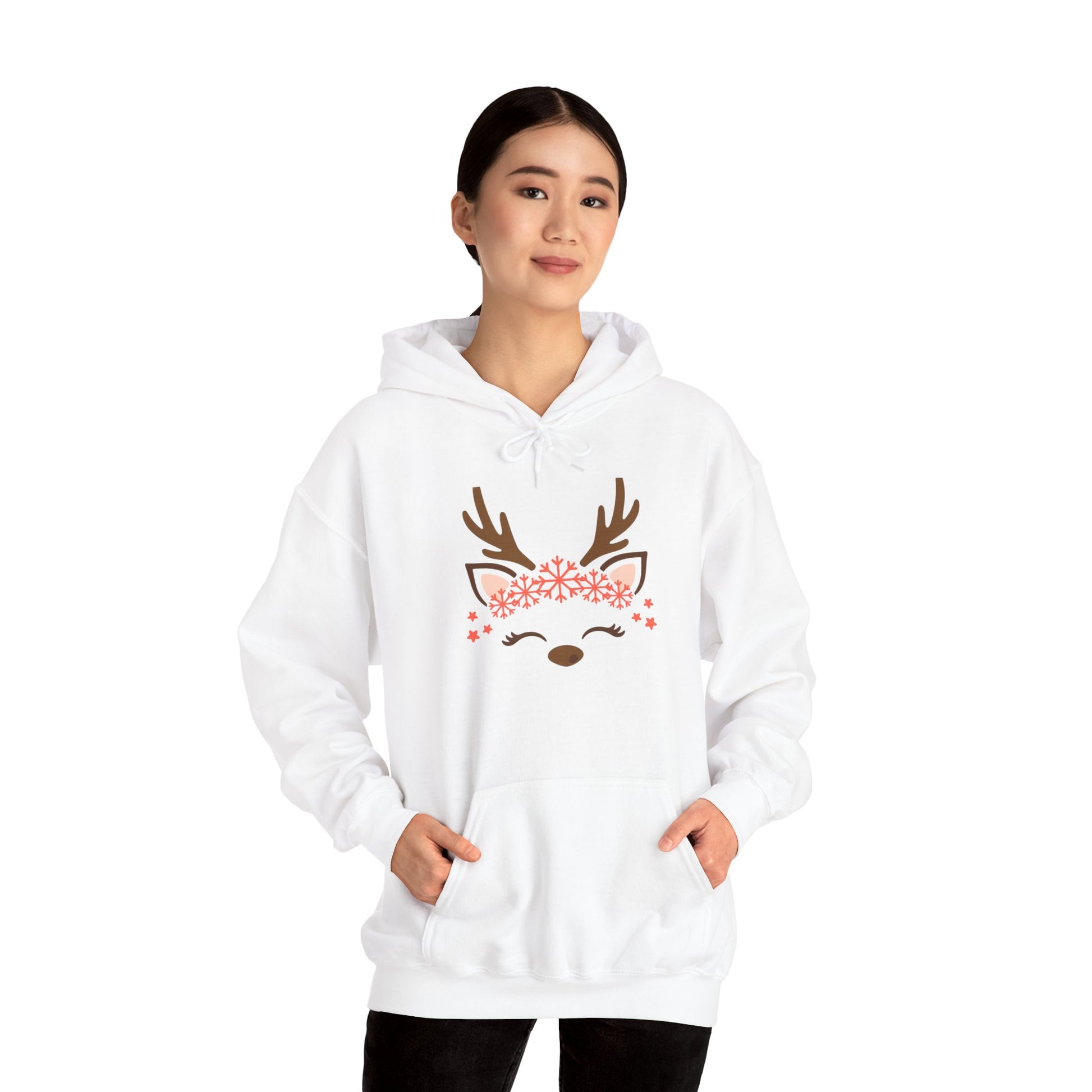 Reindeer Face Floral Hoodie – Cute Christmas Reindeer Sweatshirt