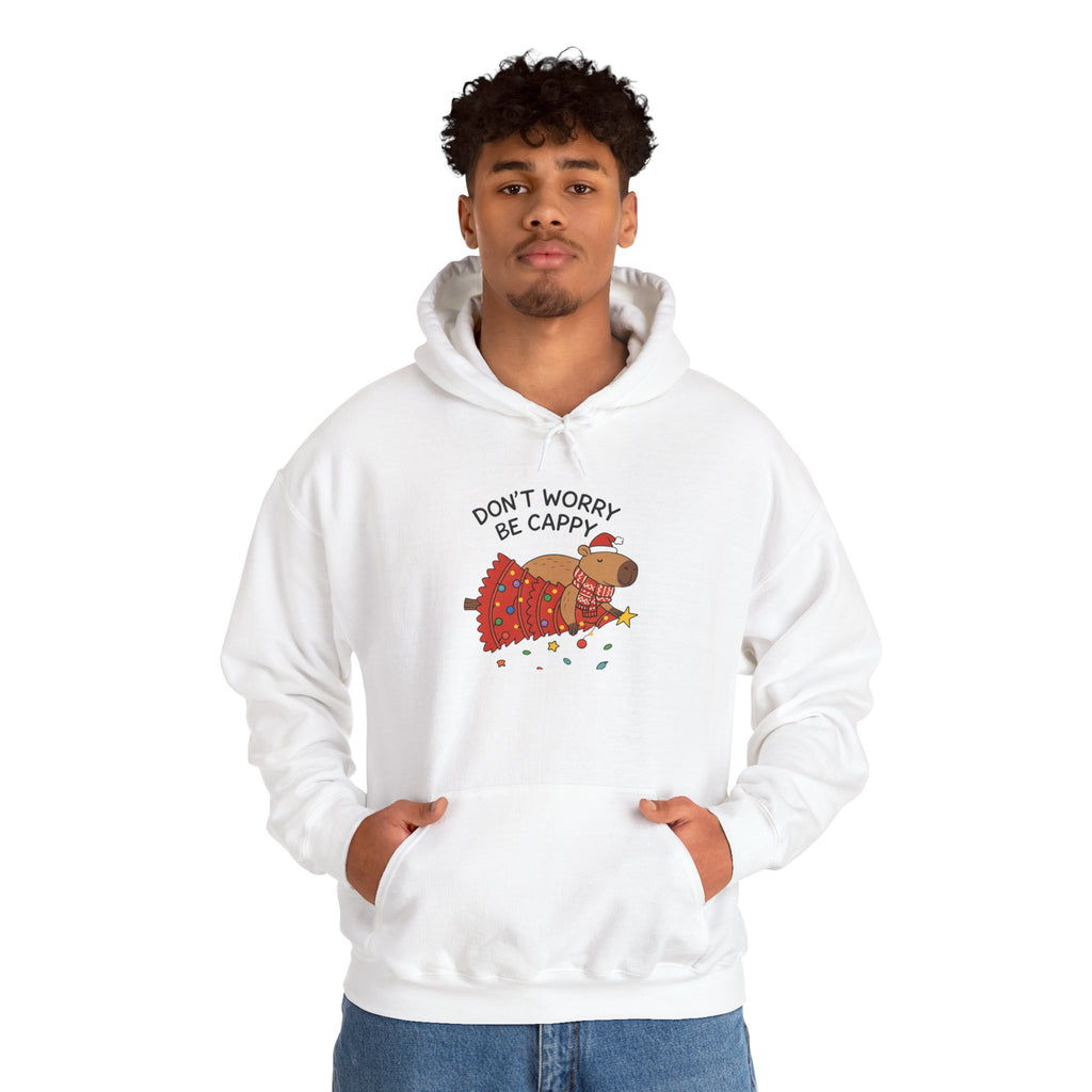 Hoodie — "Don’t Worry, Be Cappy" Cute Capybara Christmas Holiday Hoodie