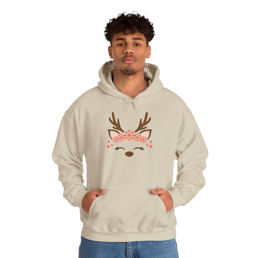 Reindeer Face Floral Hoodie – Cute Christmas Reindeer Sweatshirt