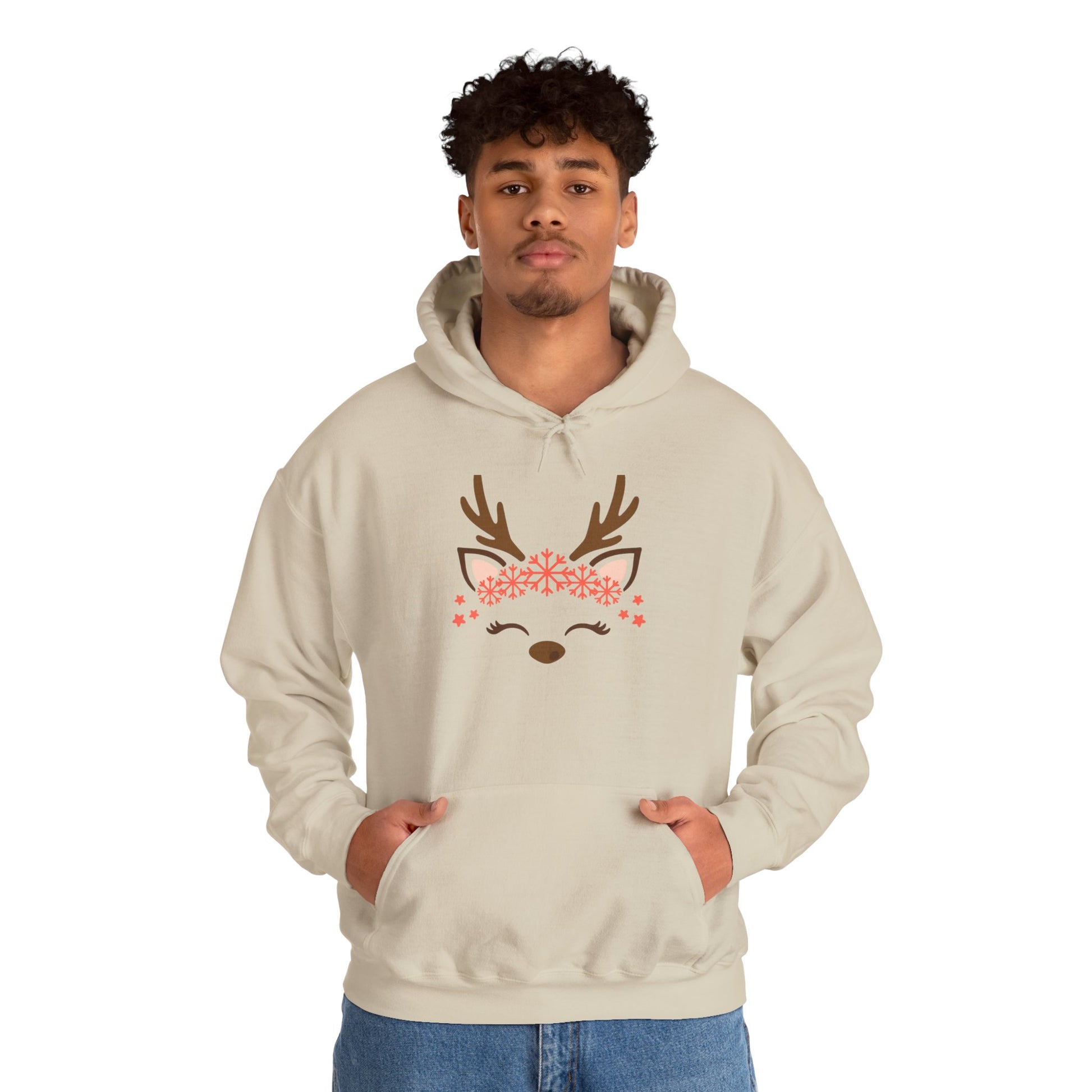 Reindeer Face Floral Hoodie – Cute Christmas Reindeer Sweatshirt