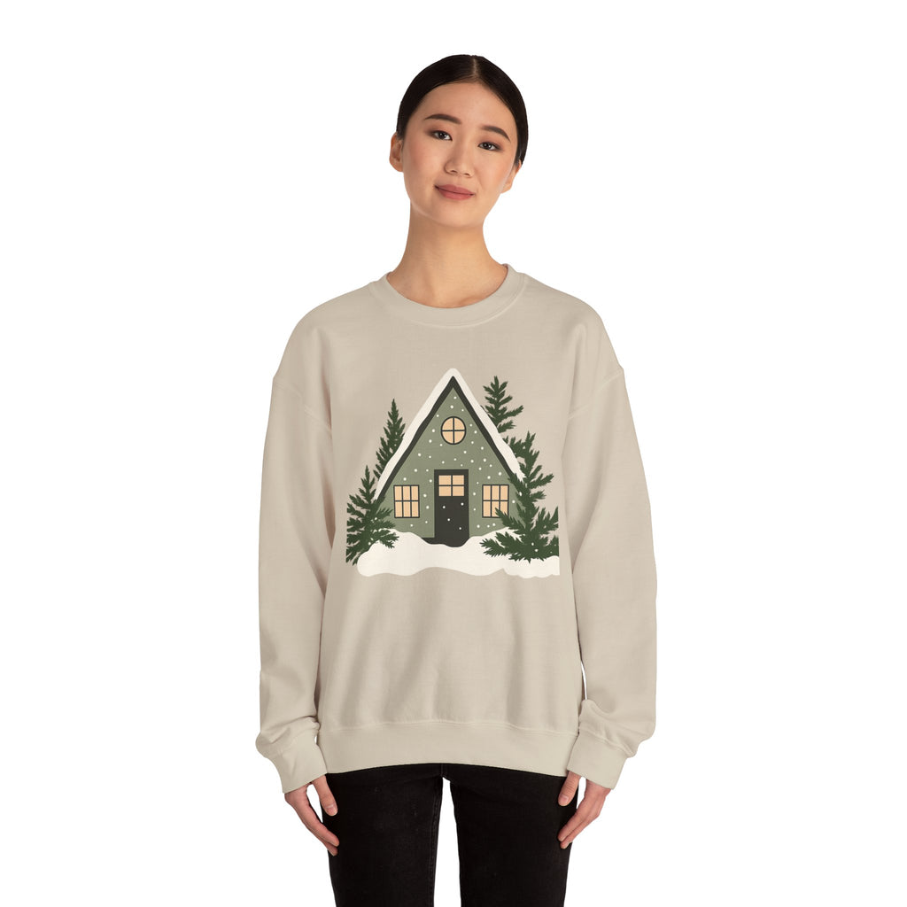 Cozy A-Frame Cabin Sweatshirt — Winter Cottage Crewneck
