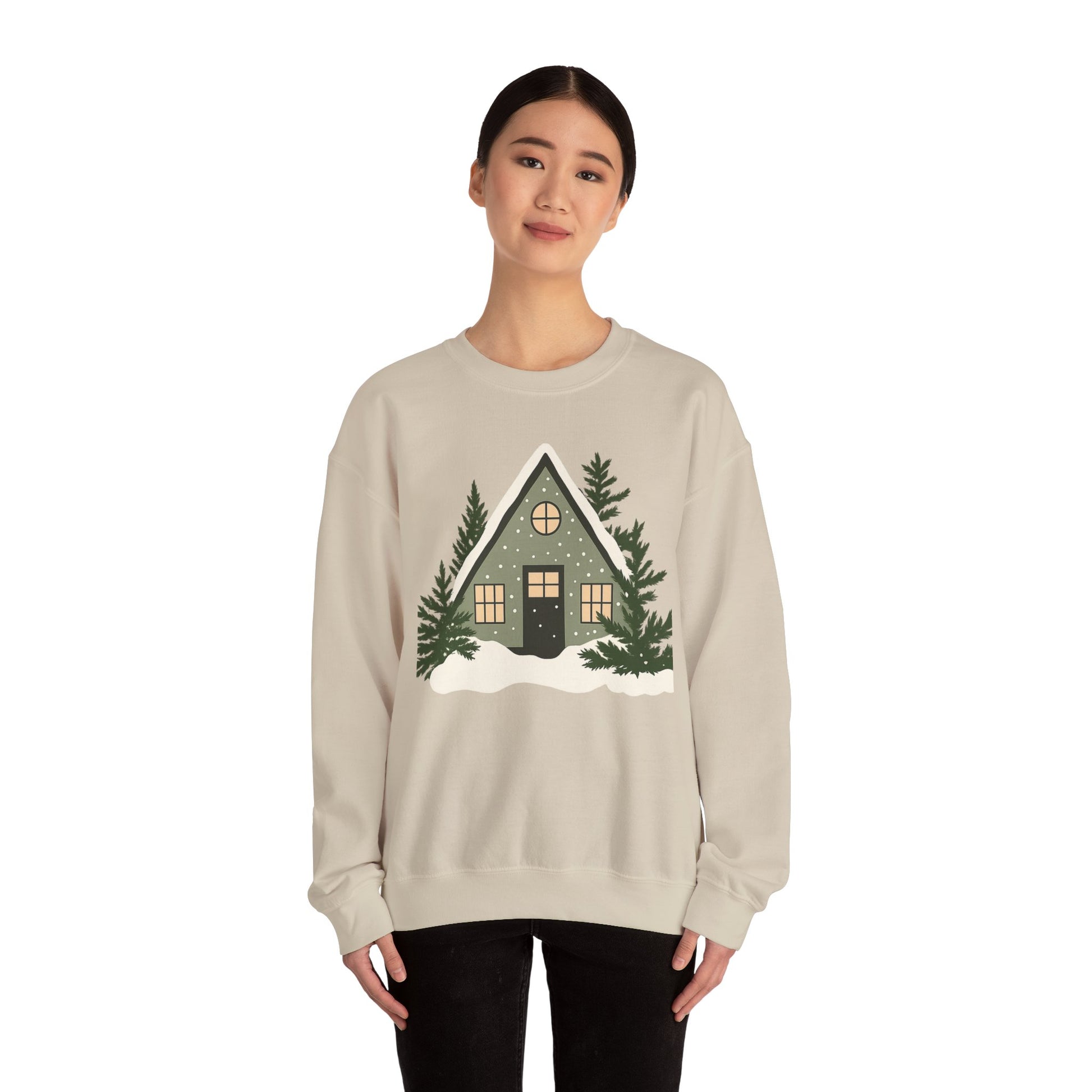 Cozy A-Frame Cabin Sweatshirt — Winter Cottage Crewneck