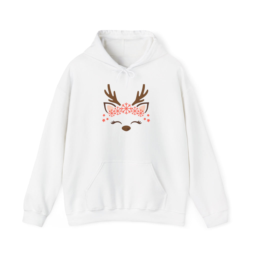 Reindeer Face Floral Hoodie – Cute Christmas Reindeer Sweatshirt