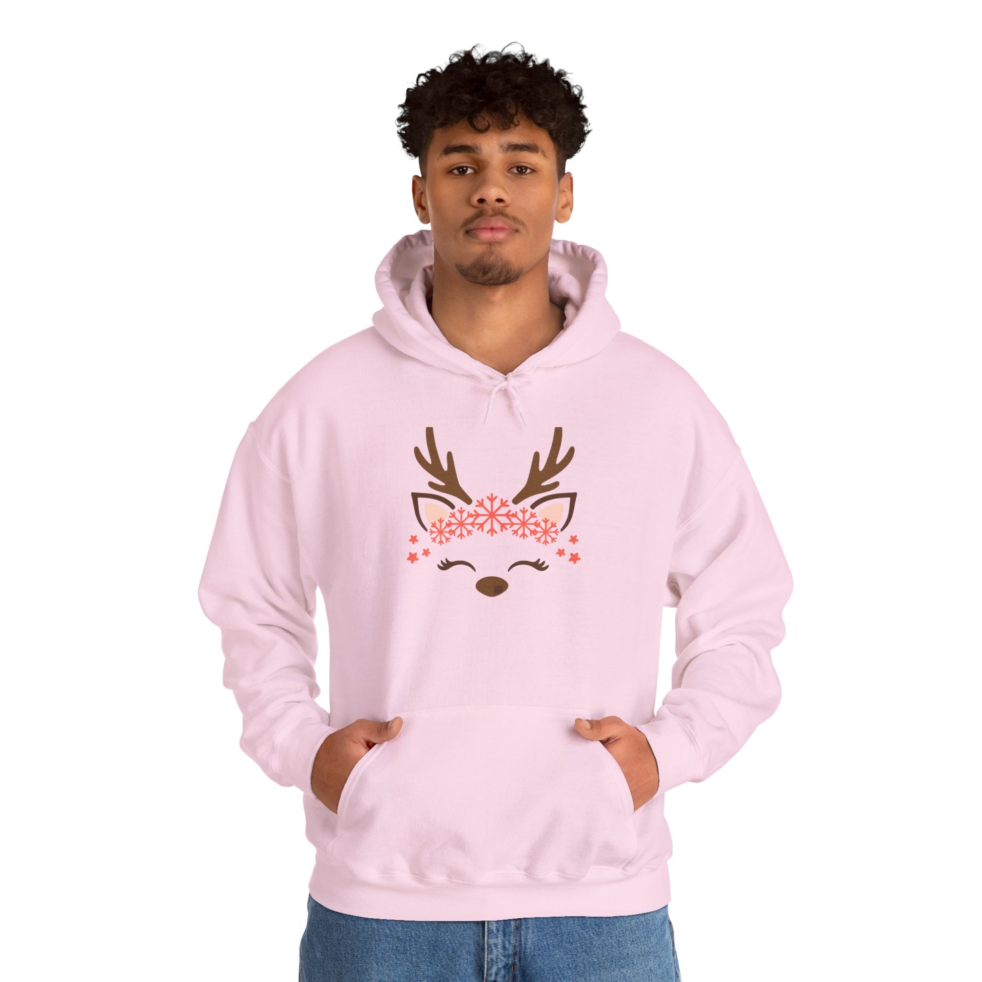 Reindeer Face Floral Hoodie – Cute Christmas Reindeer Sweatshirt