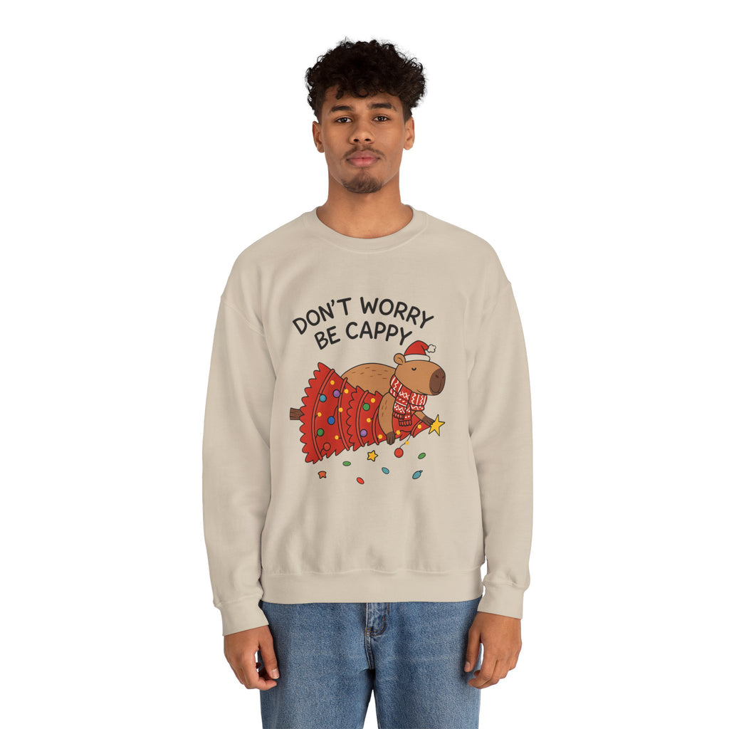 Sweatshirt — "Don't Worry Be Cappy" Holiday Capybara Crewneck