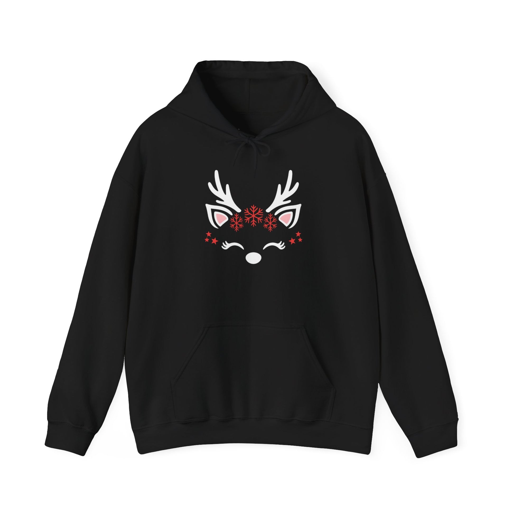 Reindeer Face Hoodie — Cute Minimal Christmas Sweatshirt