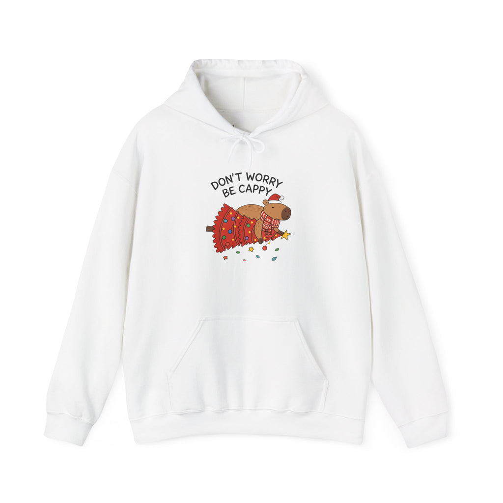 Hoodie — "Don’t Worry, Be Cappy" Cute Capybara Christmas Holiday Hoodie
