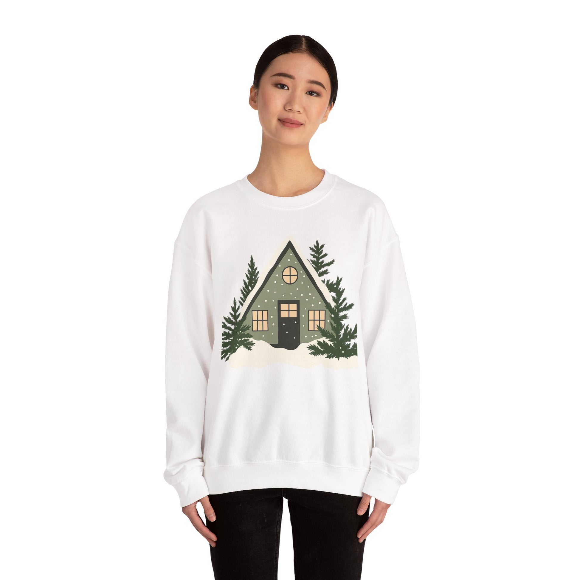 Cozy A-Frame Cabin Sweatshirt — Winter Cottage Crewneck