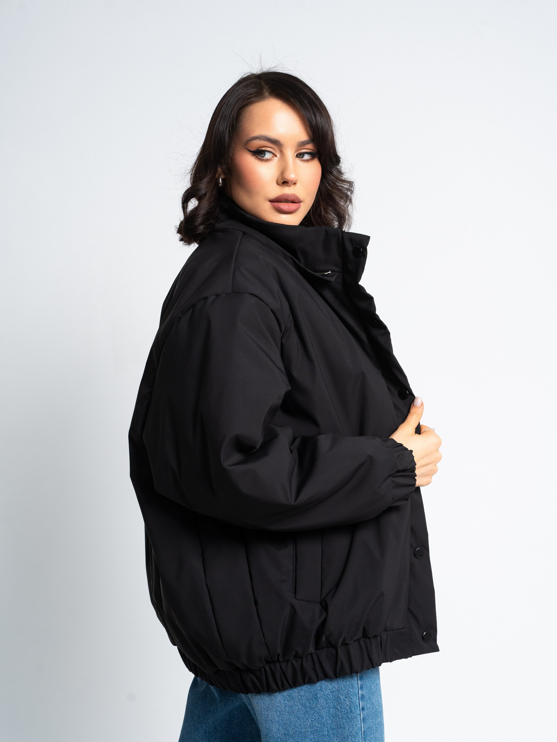 Women’s Transformer Puffer Jacket – 2-in-1 Detachable Hood to Bomber Style | Black & Ivory Winter Outerwear