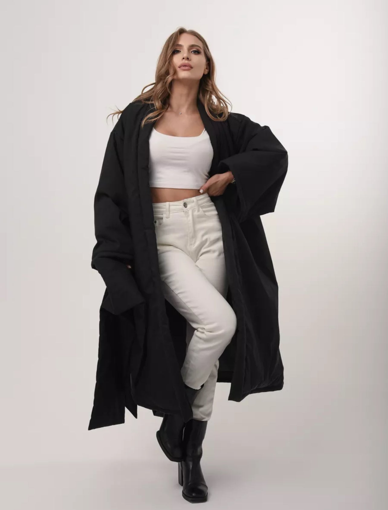 Women's Black Oversized Belted Jacket – Futuristic Streetwear Winter Fashion | RPMcreation