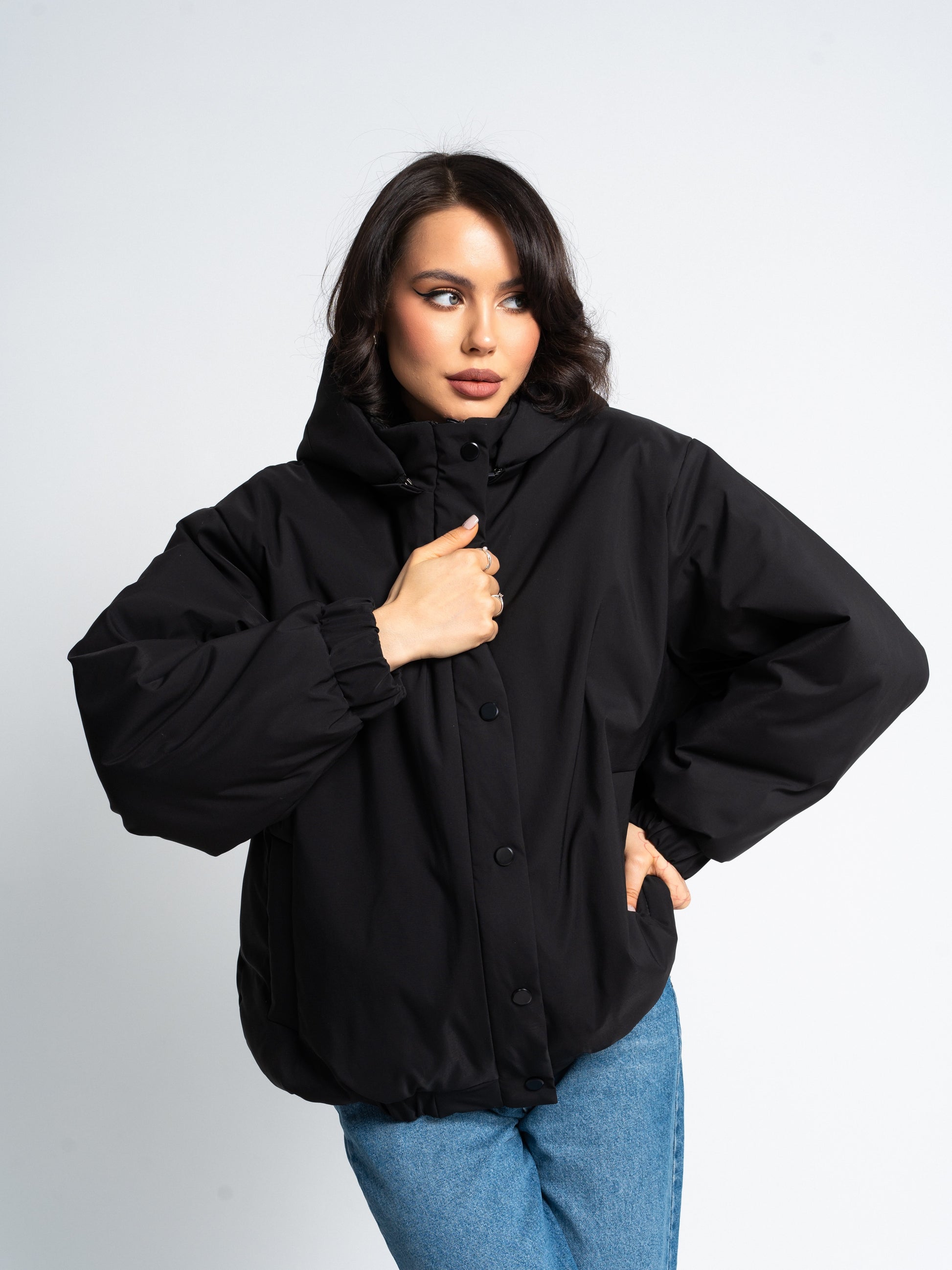 Women’s Transformer Puffer Jacket – 2-in-1 Detachable Hood to Bomber Style | Black & Ivory Winter Outerwear