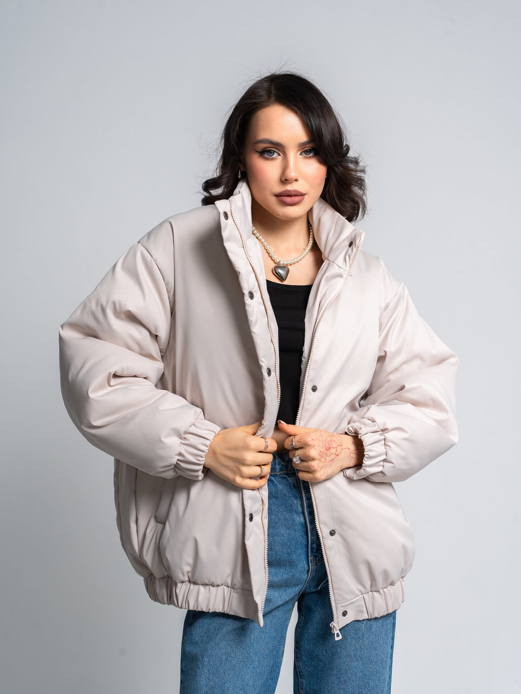 Women’s Transformer Puffer Jacket – 2-in-1 Detachable Hood to Bomber Style | Black & Ivory Winter Outerwear