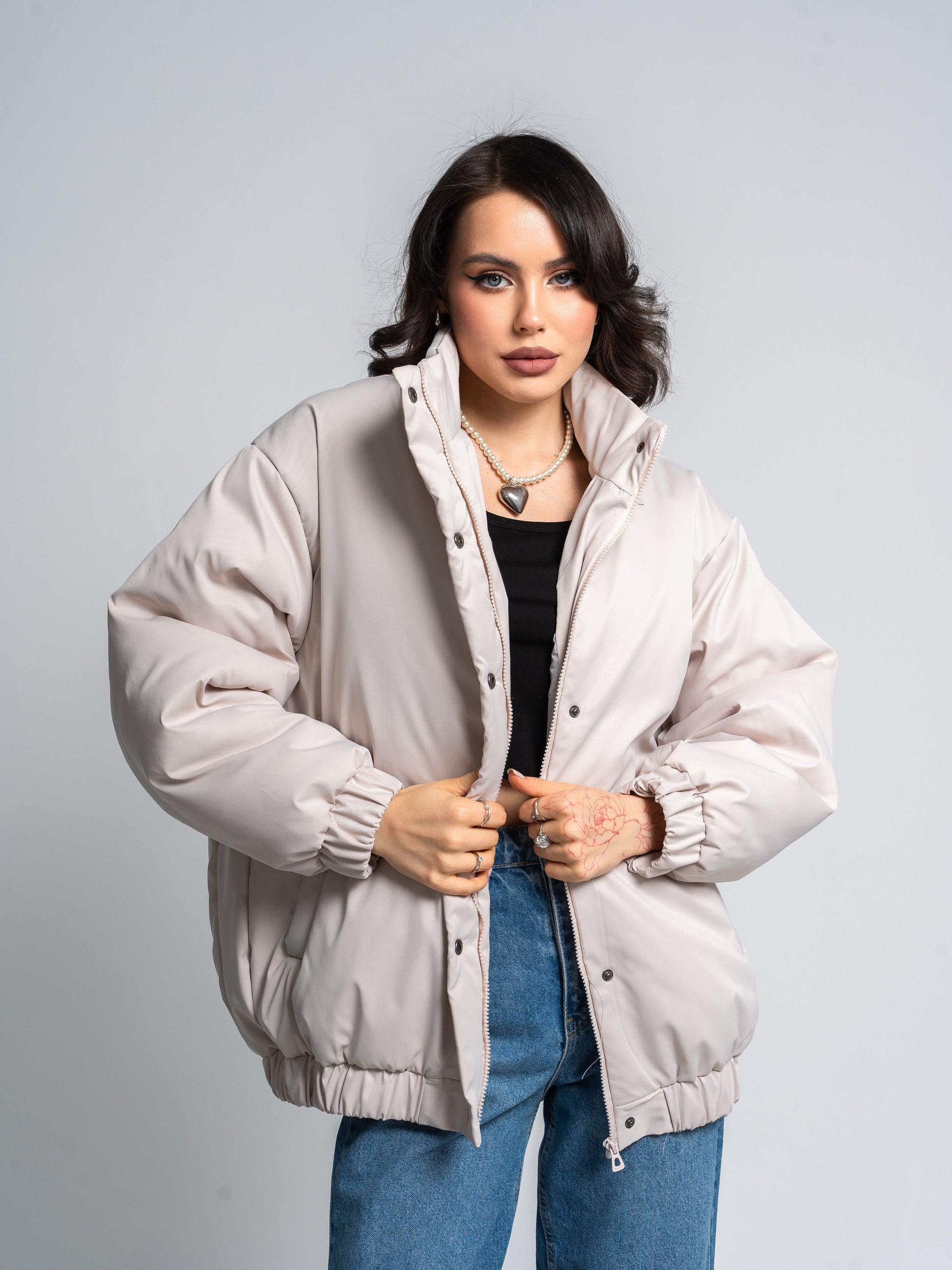 Women’s Transformer Puffer Jacket – 2-in-1 Detachable Hood to Bomber Style | Black & Ivory Winter Outerwear