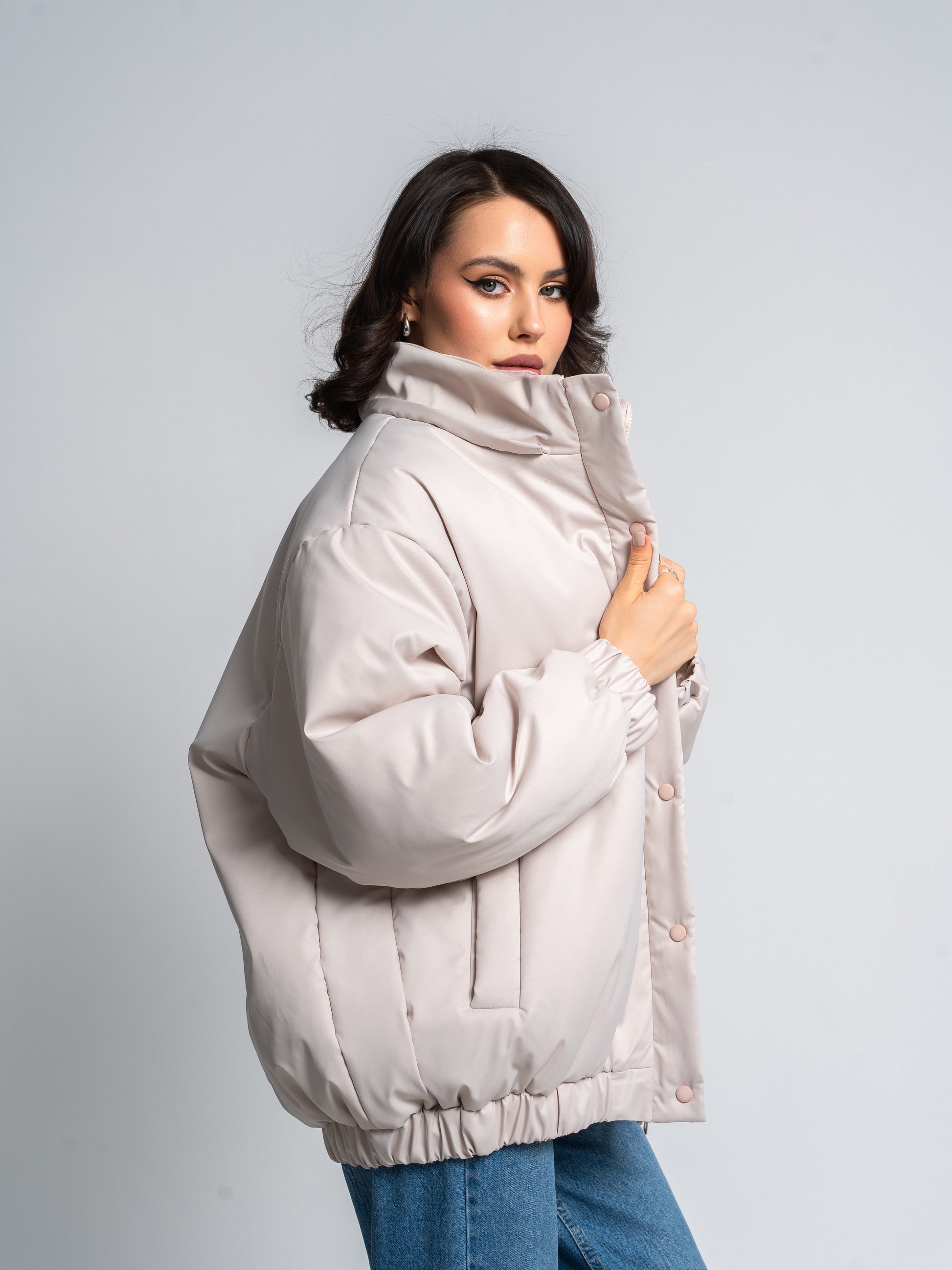 Women’s Transformer Puffer Jacket – 2-in-1 Detachable Hood to Bomber Style | Black & Ivory Winter Outerwear