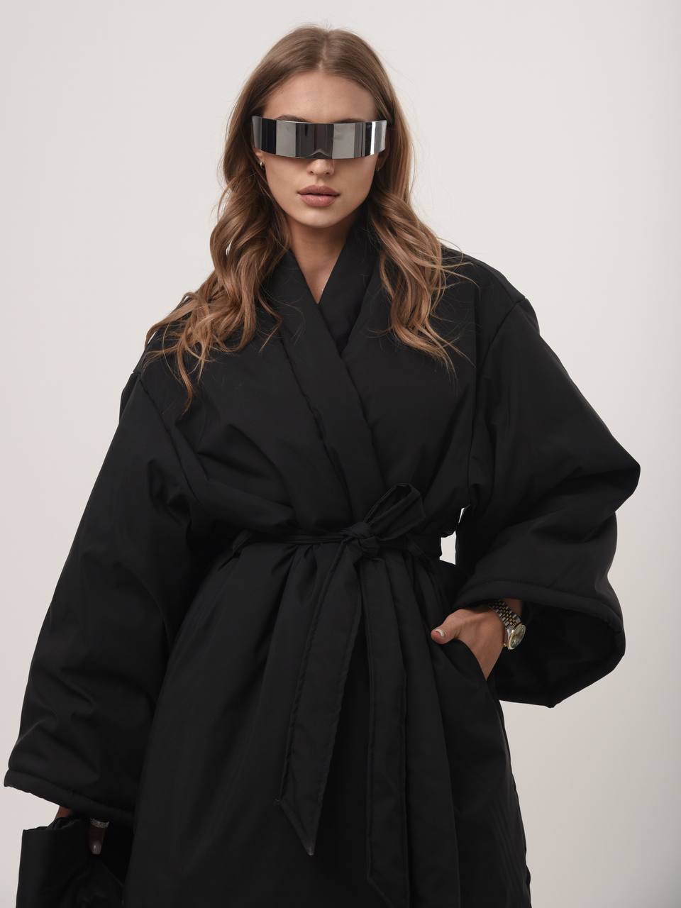 Women's Black Oversized Belted Jacket – Futuristic Streetwear Winter Fashion | RPMcreation