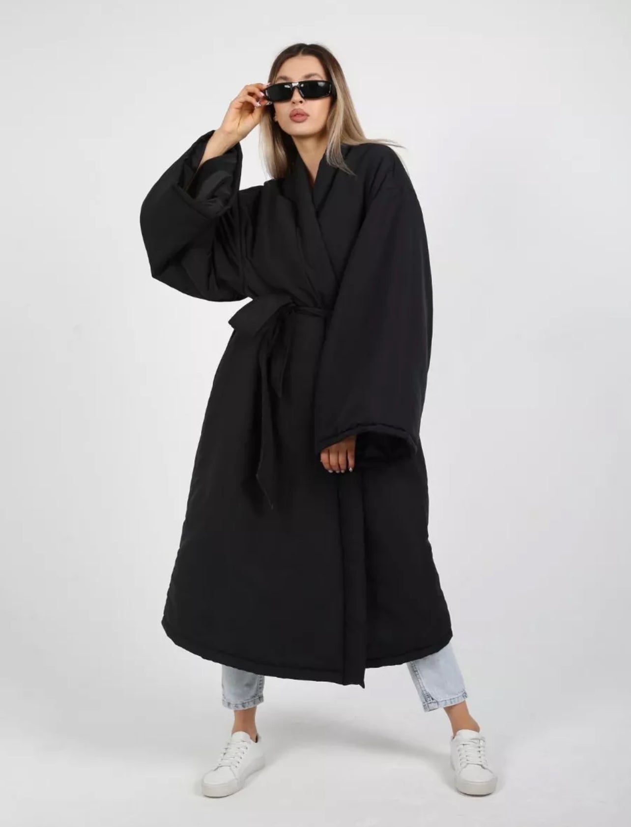 Women's Black Oversized Belted Jacket – Futuristic Streetwear Winter Fashion | RPMcreation