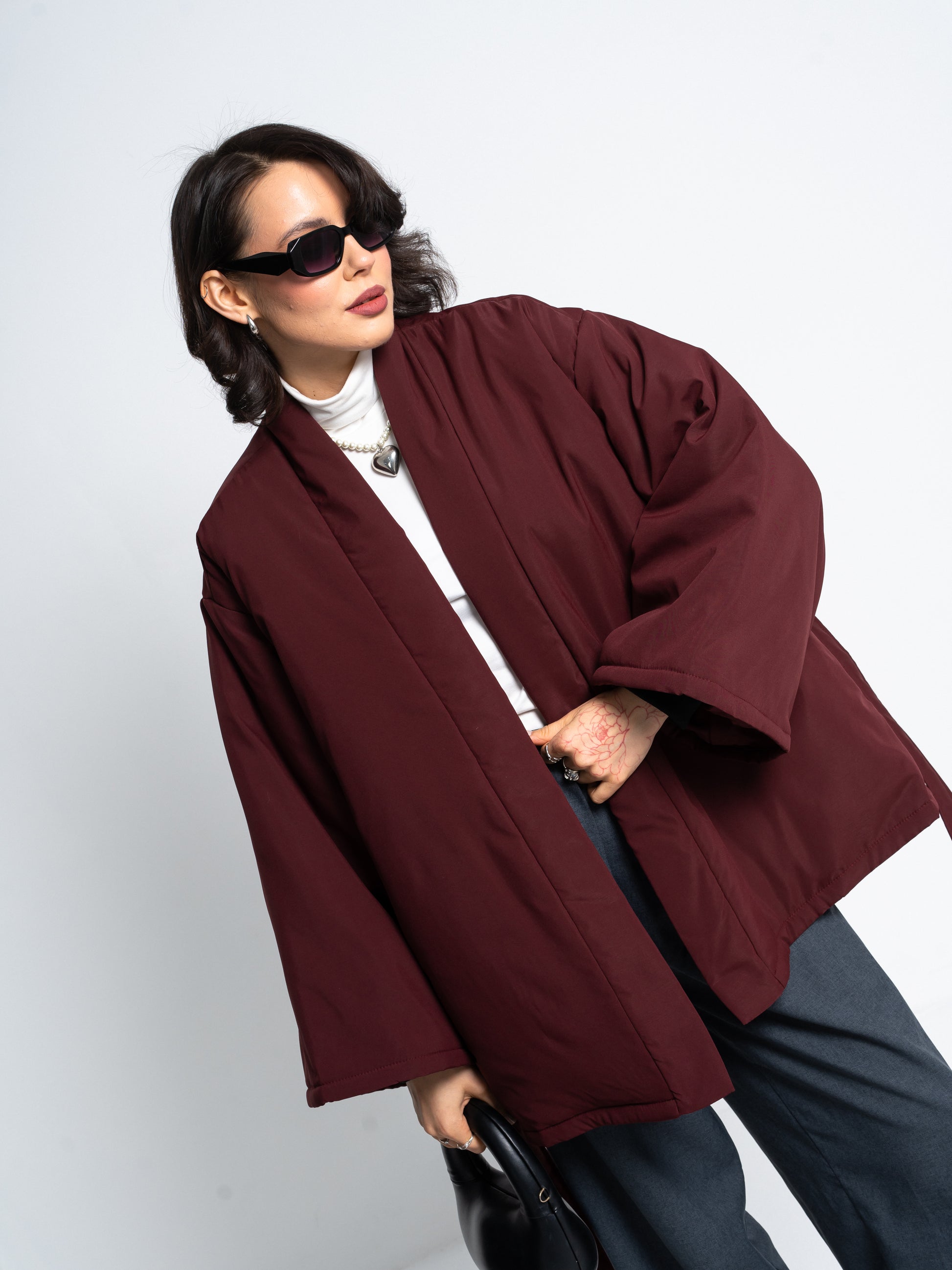 Oversized Kimono Jacket for Women – Burgundy, Coffee, Black & Violet