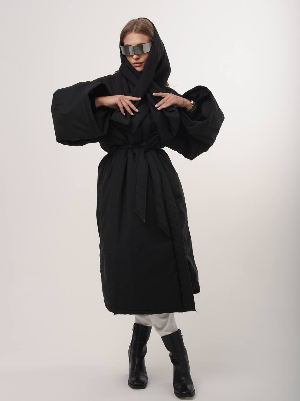 Women's Black Oversized Belted Jacket – Futuristic Streetwear Winter Fashion | RPMcreation